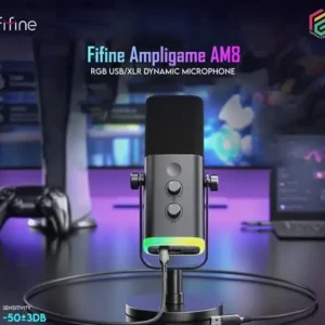 FIFINE AMPLIGAME AM8 USB/XLR Dynamic Microphone – Black | RGB Lighting, Tap-to-Mute, Cardioid Pattern, Volume & Monitoring Controls, Dual Connection for Gaming & Streaming