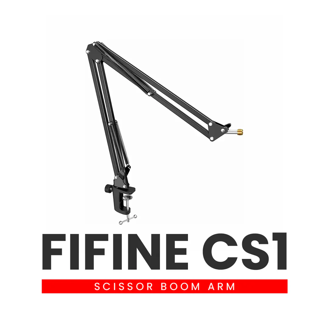 FIFINE CS1 Scissor Boom Arm Mic Stand – Black, Metal Suspension Arm with Heavy-Duty Clamp, 3/8″-5/8″ Adapter, Foldable, Adjustable for Gaming, Studio & Streaming