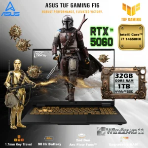 ASUS TUF Gaming F16 (2025) Intel® Core i7-14650HX | 32GB DDR5 RAM , 1TB NVMe SSD | RTX 5060, 8GB | 16-inch, FHD+ WUXGA 165Hz IPS Display | Backlit Chiclet Keyboard 1-Zone RGB | Windows 11 | JAEGER GREY  FX608JMR | 1 YEAR WARRANTY