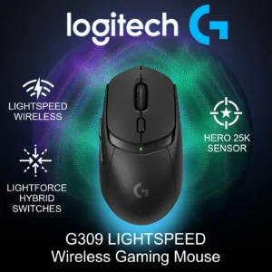 Logitech G309 LIGHTSPEED Wireless Gaming Mouse, HERO 25K Sensor, LIGHTFORCE Hybrid Switches, 300+ Hr Battery, 86g Lightweight, Dual Wireless, 6 Buttons, PC & Mac | Black