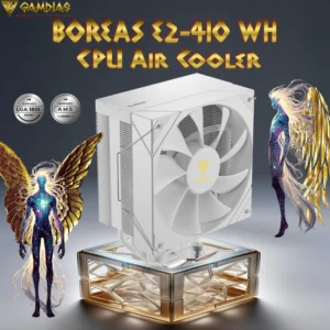 GAMDIAS BOREAS E2-410 WH CPU Air Cooler With 4 Copper Heatpipes, 120mm PWM Fan, 80.83 CFM, White Finish, DRAM Clearance, LGA 1851 & AM5 Support, 158mm Height | WHITE