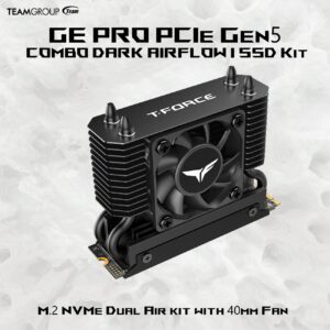 Team Group T-FORCE COMBO DARK SSD Kit : GE PRO M.2 2280 4TB PCIe Gen 5.0×4 with DRAM CACHE 14,000MB/s , NVMe 2.0 (SSD) Included with “AirFlow I” Heatsink , For Windows, macOS, and Linux | BLACK ~ TM8FG3004T0C133