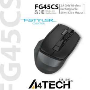 FG45CS Air2 2.4G Wireless Mouse – [ Desk + Air ] Dual Functions – 2000 DPI 4-Level Adjustable – Silent Clicks – 2 Thumb Side Buttons –  On/Off Power Switch – Stone Grey 