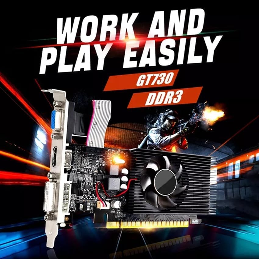 LYNX NVIDIA Geforce GT 730 4GB Graphics Card DDR3 DirectX 11 128 Bit, VGA/DVI-D/HDMI, PCI Express 2.0 x 16, Nvidia Video Card, Computer GPU | BLACK