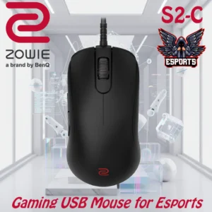 BenQ Zowie S2-C Symmetrical Gaming USB Mouse for Esports ,Weight-Reduced , Paracord Cable & 24-Step Scroll Wheel , Driverless , Matte Black Coating , Small Size Symmetrical Right-Handed 