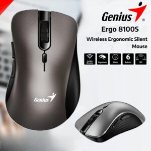 Genius ERGO 8100S Wireless Silent Mouse 2.4GHz – Ergonomic Right Handed – Silent Switch –  6 Buttons – Adjustable DPI 1600 – Compatible with Windows, Mac OS, and Linux OS | Titanium Champagne 