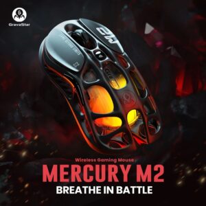 GravaStar Mercury M2 Gaming Mouse -MMO Gaming with 26,000 DPI Optical Sensor -78g Lightweight Hollowed-Out Design -5 Programmable Buttons -5 Dynamic Lightsync RGB Modes -Stealth Black