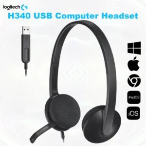 Logitech H340 USB Computer Headset With Digital Stereo Sound, Noise-Canceling Bi-Directional Microphone, Adjustable Lightweight Headband, Plug-And-Play USB-A Connection, for Windows and Mac 