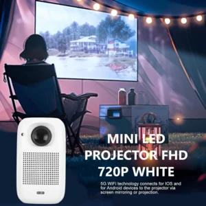 Mini LED Smart Projector – 720P Full HD, Auto Focus, Auto Keystone, Android OS, Full-Sealed Optical Engine – White