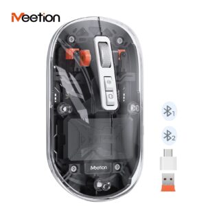 MEETION BTM005 Dual-Mode Transparent Mouse – 2.4G + Bluetooth, 2400 DPI, Type-C Fast Charging, Silent Clicks, 400mAh Battery, Multi-Device Switch, Compact & Stylish