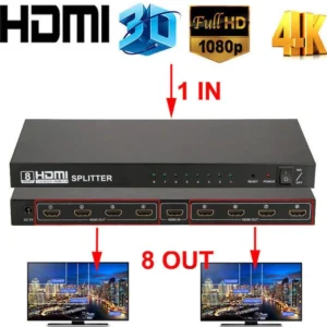 HDMI Switch 4K HDMI Splitter 1in 8 Out with Power Supply Adapter R19 8 Ports Hub Support 4K 3D Ultra HD 1080P HDCP for PS3 Blu Ray Player Apple TV HDTV