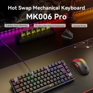 MEETION MK006 PRO 75% Mechanical RGB Keyboard – Hot-Swappable, Linear Switches, Volume Knob, Type-C Wired, Metal Top, 50M Keystrokes, Double Injection Keycaps