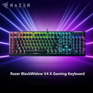Razer BlackWidow V4 X – Mechanical Gaming Keyboard: Green Switches Tactile & Clicky – 6 Dedicated Macro Keys – Chroma RGB – Doubleshot ABS Keycaps – Media Controls – Sound Dampening & Stabilizers