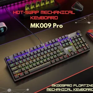 Meetion MK009 Pro Hot-Swap Mechanical Keyboard | 104-Key Anti-Ghosting, Red Switches, RGB Lighting, Metal Panel, Volume Knob, Macro Support, Type-C, 50M Keystrokes