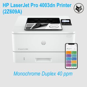 HP LaserJet Pro 4003dn Network Printer – Black & White Monochrome – Up to 40 ppm (A4) 1200 x 1200 dpi – Duplex 2 Sided Printing – HP Wolf Pro Security – Ethernet Port – Hi-Speed USB 2.0 | White (2Z609A)