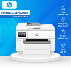 HP OfficeJet Pro 9730 Wide Format All-in-One Printer ” Print, Copy, Scan” Fast 22 ppm Printing – Up To A3 Size – Vibrant Color Prints – Automatic Duplexing – Secure Dual Band Wi-Fi – for High Demand Business Environments – WHITE 537P5C