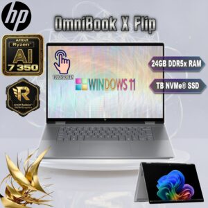 HP OmniBook X Flip AI PC : AMD Ryzen AI 7 350 | 24GB DDR5x RAM , 1TB NVMe SSD | 14-inch 2K IPS TouchScreen Display | AMD Radeon 860M Graphics | Windows 11 | METEOR SILVER ~ 14-fk0033dx