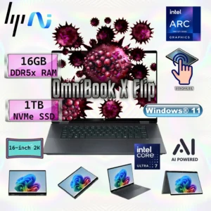 HP OmniBook X Flip AI PC Intel® Core™ Ultra 7 256 Intel® AI Boost (47 NPU TOPS) | 16GB DDR5x RAM ; 1TB NVMe SSD | Intel® Arc™ | 16 inch 2K IPS TouchScreen Display | Backlit Keyboard | Windows 11 |  16-as0023dx Eclipse Gray