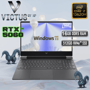 VICTUS by HP Intel® Core i7-13620H | 16GB DDR5 RAM, 512GB NVMe SSD | RTX 5060 (8GB) | 15.6-inch FHD 144Hz IPS Display | 1-Zone RGB Backlit Keyboard | Windows 11 | MICA SILVER ~ 15-fa2787nr 