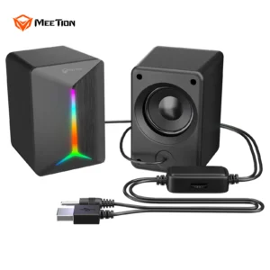 MEETION SP2011 2.0 Desktop Speakers – Stereo Sound, LED Lighting, Bluetooth, 3.5mm & USB Connectivity, High-Fidelity Audio, Black