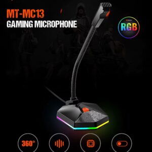 MEETION MC13 RGB USB Gaming Microphone | 360° Gooseneck, Noise Reduction, Omnidirectional Pickup, High-Performance Chip, Plug & Play, One-Key Mute, 2.2m Cable, Black