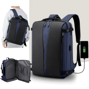 EZ W082 15.6″ Anti-Theft Backpack with USB Charging Port – Blue Oxford Laptop Bag with Reflective Strip & Fire-Resistant Design