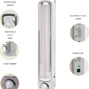 JTC Portable Rechargeable LED Torch with 2 LED Tubes 88 LED ; Anti-Black Emergency Lamp 500 Lumens , Dimmable , Stand or Wall Mountable , 4V 1600maAh Acid battery , up to 13 hours Operation Time , 72x54x405mm | WHITE JTC-JL8048LA
