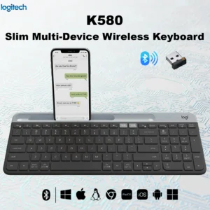 Logitech K580 Slim Multi-Device Wireless Keyboard – Compact Modern Design With Number Pad, Easy-Switch Bluetooth & 2.4 GHz USB Connectivity, Quiet Laptop-Style Keys, Supports Windows /macOS/ iOS /Android /Linux/ ChromeOS/ iPadOS  | Graphite