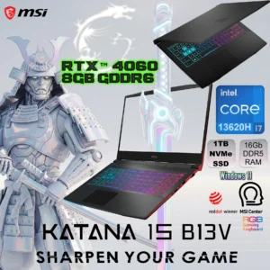 MSI KATANA 15 B13VFK Intel® Core i7-13620H | 16GB DDR5 RAM , 1TB NVMe SSD | GeForce RTX 4060 (8GB) | 15.6-inch FHD, IPS-Display 144Hz | 4 Zone RGB Keyboard | Windows 11 | BLACK ~ OPEN-BOX ITEM