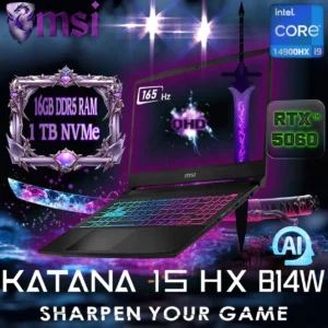 MSI Katana 15 HX B14WFK Intel® Core™ i9-14900HX | 16GB DDR5 RAM ; 1TB NVMe SSD | RTX™ 5060 , 8GB | 15.6” QHD 165Hz IPS Display | 4-Zone RGB Backlit Keyboard | DOS | BLACK 9S7-1587C1-403