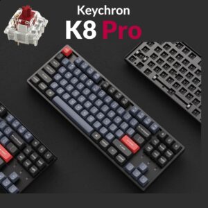 Keychron K8 Pro QMK/VIA Wireless Mechanical Keyboard with Aluminum Panel , TKL Custom Programmable Macro Wired Keyboard with Gateron G Pro Red Switch, Connect with up to 3 Devices via Bluetooth 5.1, or USB Type-C , RGB Backlit, PBT Keycaps for Mac Windows Linux | K8P-J1