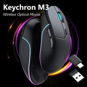 Keychron M3 Wireless RGB Mouse, PixArt PAW3395 Sensor with Programmable Macro Button 26,000 DPI Supports Bluetooth 5.1 / 2.4 Ghz / Wired (type-C cable) , 79g Ultra-Light Ergonomic Design ; Kailh GM 8.0 Micro Switch ; Windows & macOS | Black M3-A1