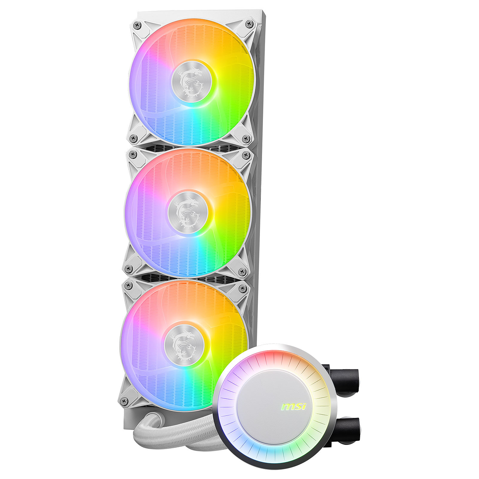 MSI MAG CORELIQUID E360 WHITE AIO CPU Liquid Cooler | 3 Solar Eclipse ARGB Fans