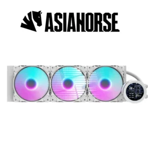 ASIAHORSE 360mm ARGB Liquid Cooler with LCD Display – 3x120mm PWM Fans, 2.8″ IPS Screen, Copper Cold Plate, 65CFM, Intel & AMD Compatible, White