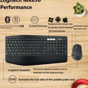 Logitech MK850 Performance Wireless Keyboard and Mouse Combo, Bluetooth Smart, 2.4GHz Wireless Connection, 1000 Dpi Sensor, 8 Buttons,  Black | 920-008486