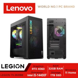 LENOVO Legion T5 26IRB8 ARGB Gaming Desktop  Intel® Core™ i5-14400F | RTX™ 4060 8GB | 32GB DDR5 RAM ; 1TB SSD | RTX™ 4060 8GB | Windows® 11  | Wired Calliope Keyboard  & Mouse |  Storm Grey 90UT001LCF        