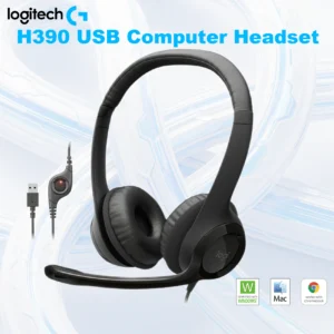 Logitech H390 USB Computer Headset With Digital Stereo Sound, 30mm Drivers, Noise-Canceling Rotating Microphone, Inline Volume & Mute Controls, Leatherette Cushions, Plug-And-Play USB Connection, PC/Mac/Laptop | Black  981-000803
