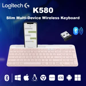Logitech K580 Slim Multi-Device Wireless Keyboard – Compact Modern Design With Number Pad, Easy-Switch Bluetooth & 2.4 GHz USB Connectivity, Quiet Laptop-Style Keys, Supports Windows /macOS/ iOS /Android /Linux/ ChromeOS/ iPadOS  | ROSE PINK