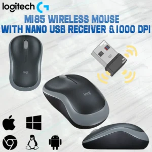Logitech M185 Wireless Mouse, 2.4GHz Nano USB Receiver, 1000 DPI Optical Tracking, Ambidextrous Design, Compatible with Windows, macOS, ChromeOS, and Linux | Swift Grey