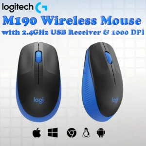 Logitech M190 Full-Size Wireless Mouse, 2.4GHz USB Receiver, 1000 DPI Optical Sensor, 18-Month Battery, Ergonomic Design, Compatible With Windows/macOS/Linux | Black & Blue