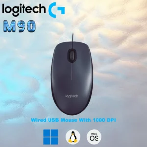 Logitech M90 Wired USB Mouse With 1000 DPI Optical Tracking, Ambidextrous Design, Plug & Play Simplicity, Full-Size Comfort For Windows / Mac / Laptop | Black