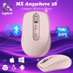 Logitech MX Anywhere 3S – Ultra-Precise 8K DPI Mouse Any-Surface Tracking, MagSpeed Scroll, USB-C Rechargeable, Quiet Clicks, Bluetooth Only, Up to 3 Devices At The Same Time, Works on Glass, Programmable Buttons, Win/macOS/ChromeOS/Linux | ROSE PINK