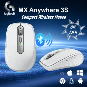 Logitech MX Anywhere 3S – Ultra-Precise 8K DPI Mouse Any-Surface Tracking, MagSpeed Scroll, USB-C Rechargeable, Quiet Clicks, Bluetooth Only, Up to 3 Devices At The Same Time, Works on Glass, Programmable Buttons, Win/macOS/ChromeOS/Linux | PALE GREY