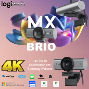 Logitech MX Brio Ultra HD 4K Streaming & Collaboration Webcam, AI Image Optimization, Dual Noise-Reducing Mics, Privacy Shutter, USB-C, Show Mode, Windows macOS ChromeOS Linux