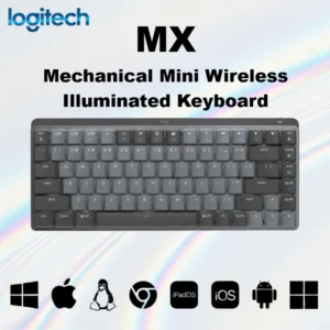 Logitech MX Mechanical Mini Wireless Compact Mechanical Keyboard with Quiet Brown Switches Backlit Keys Bluetooth & Logi Bolt USB-C Rechargeable Multi-Device Compatible | Space Gray