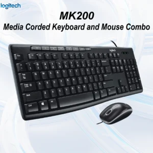 Logitech MK200 Media Corded Keyboard & Mouse Combo, USB Plug & Play, Spill-Resistant, Full-Size with Number Pad & 8 Hotkeys, Optical Mouse, Windows 10/11 – Graphite Grey