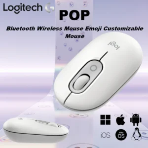Logitech POP Bluetooth Wireless Mouse with Emoji Customizable Button – SilentTouch Clicks- Connect up to 3 devices – 10 meters Wireless Range –  SmartWheel Scrolling –  Compatible with Windows®, macOS, ChromeOS™,  iPadOS, Microsoft Surface | Off-white