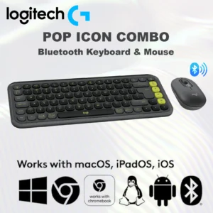 Logitech POP Icon Combo Wireless Keyboard & Mouse With Customizable Action Keys, SmartWheel, Multi-Device Pairing Easy-Switch up to 3 Devices, SilentTouch, Long Battery Life , for Windows/ macOS/ Linux/ ChromeOS/ iPadOS/ iOS/ Android | Graphite Green