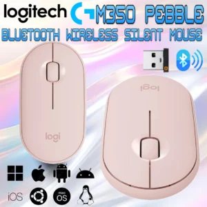 Logitech M350 Pebble Wireless Silent Mouse with Bluetooth or 2.4 GHz Receiver, Slim Computer Mouse with Quiet Clicks, for Laptop/Notebook/iPad/PC/Mac/Chromebook | PINK