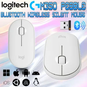 Logitech M350 Pebble Wireless Silent Mouse with Bluetooth or 2.4 GHz Receiver, Slim Computer Mouse with Quiet Clicks, for Laptop/Notebook/iPad/PC/Mac/Chromebook | WHITE